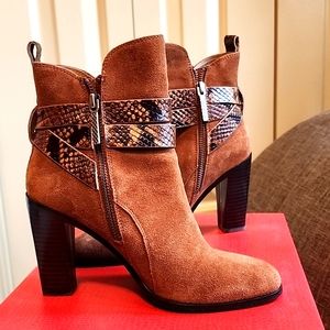 Donald H. Pliner NEW with box. Chestnut suede boots with Python detail.